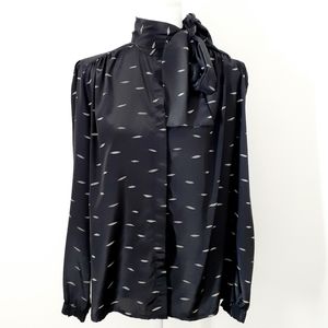 Vintage Black and White Bow Tie Neck Blouse